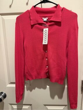 URBAN OUTFITTERS Women’s Pink Button-Up Collared Sweater